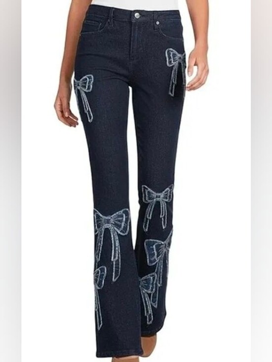 DRIFTWOOD Denim - DRIFTWOOD Dark Indigo Embroidered Bow Flare Jeans 29W 32.5L